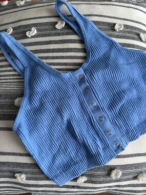 aerie Blue Ribbed Button-Front Crop Tank